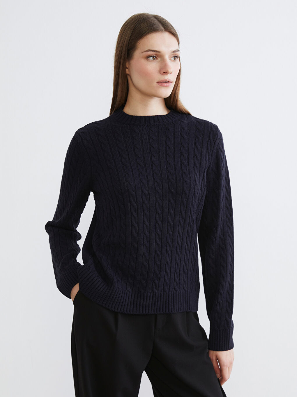 Crew Neck Self-Patterned Women's Knitwear Sweater