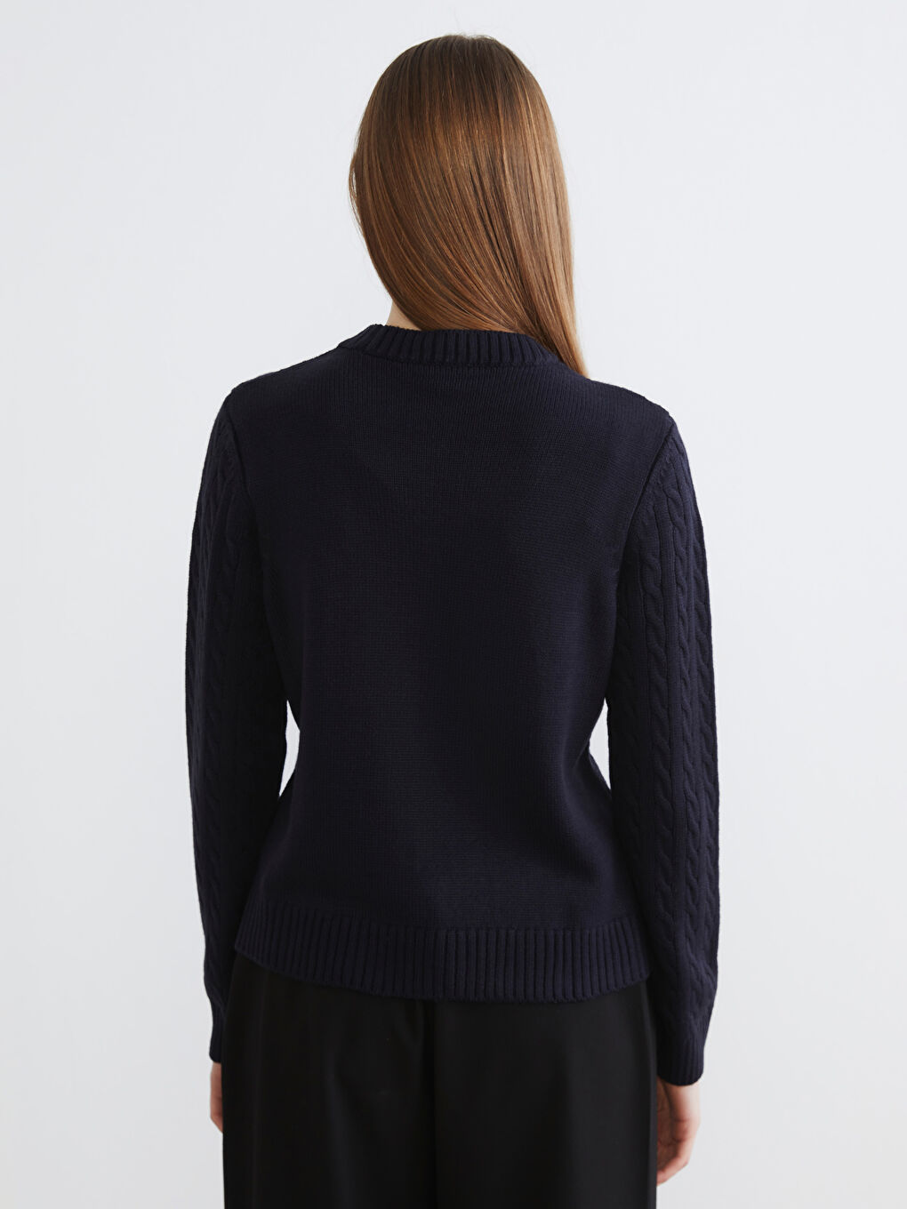 Crew Neck Self-Patterned Women's Knitwear Sweater-3