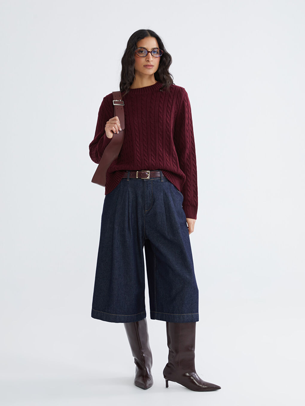 Crew Neck Self-Patterned Women's Knitwear Sweater-2