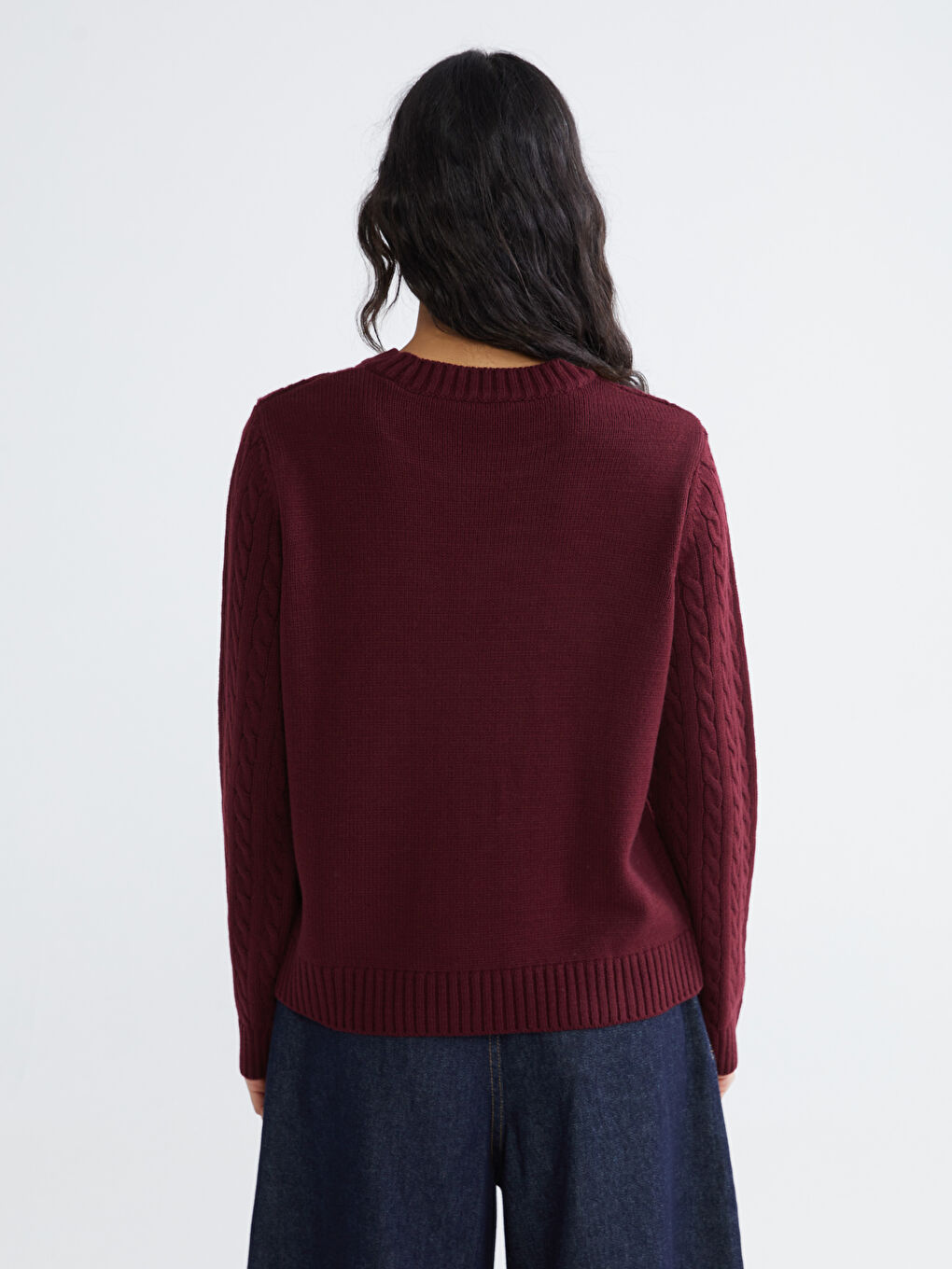 Crew Neck Self-Patterned Women's Knitwear Sweater-4