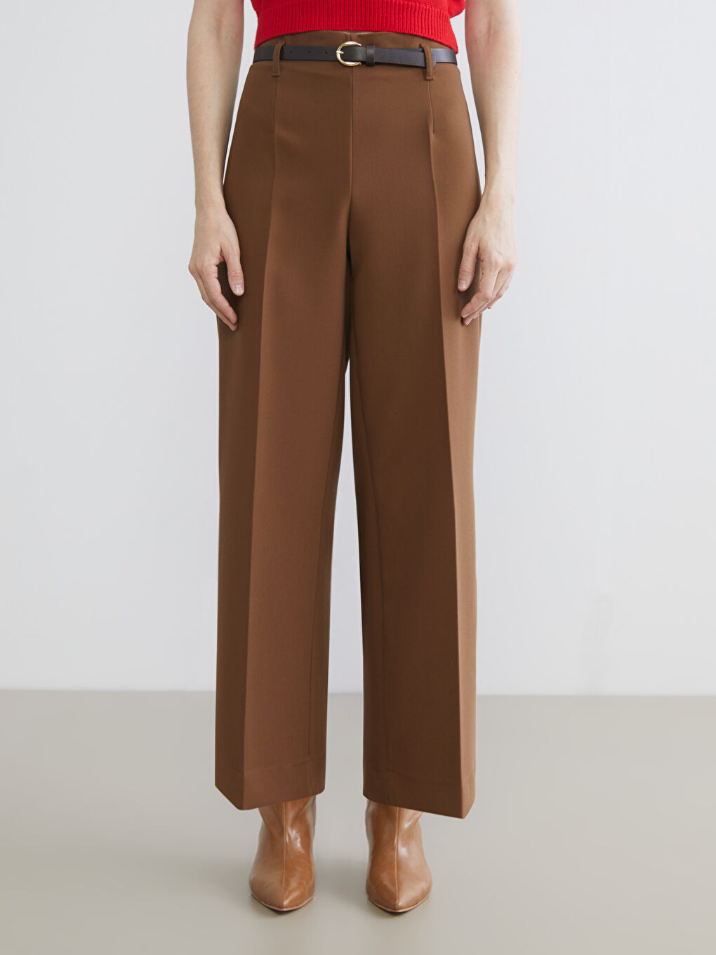 Belted Wide Leg Women's Pleated Trousers-3