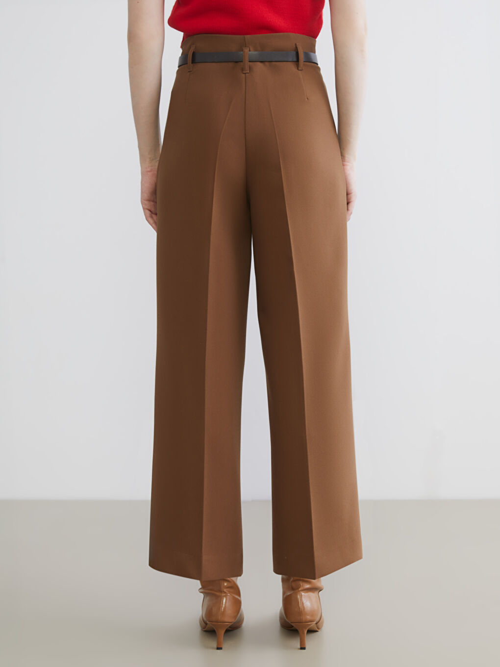 Belted Wide Leg Women's Pleated Trousers-7