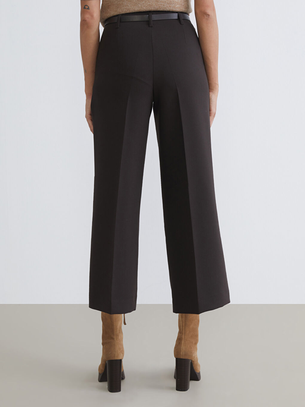 Belted Wide Leg Women's Pleated Trousers-3
