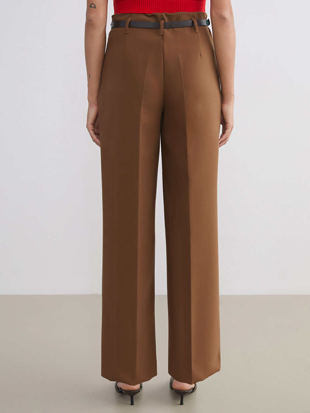 Belted Wide Leg Women's Pleated Trousers-6