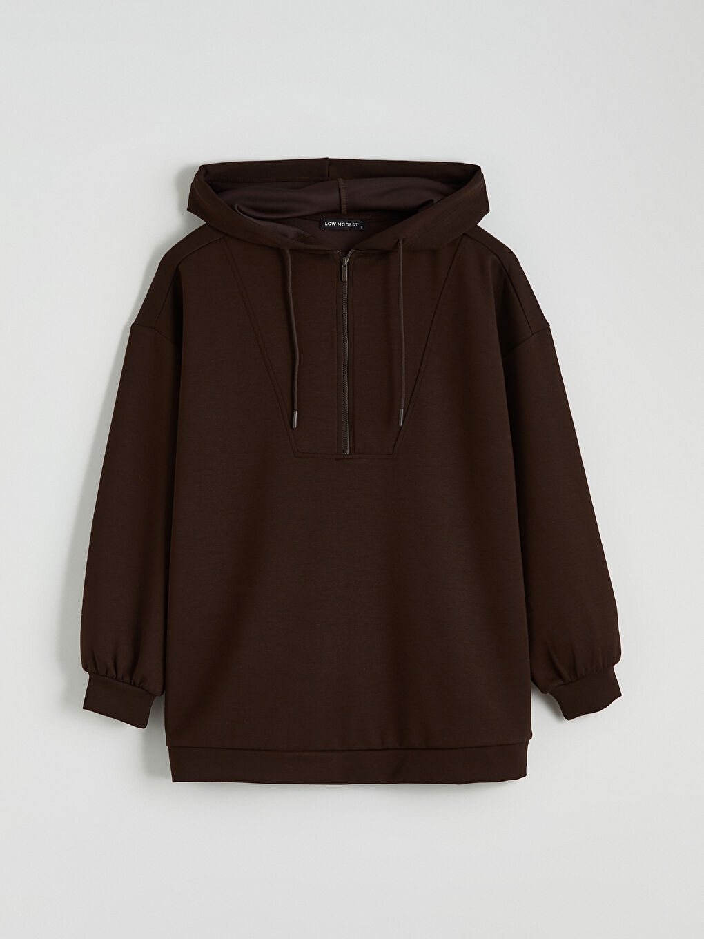 Kahverengi Kapüşonlu Oversize Kadın Sweatshirt Tunik-4