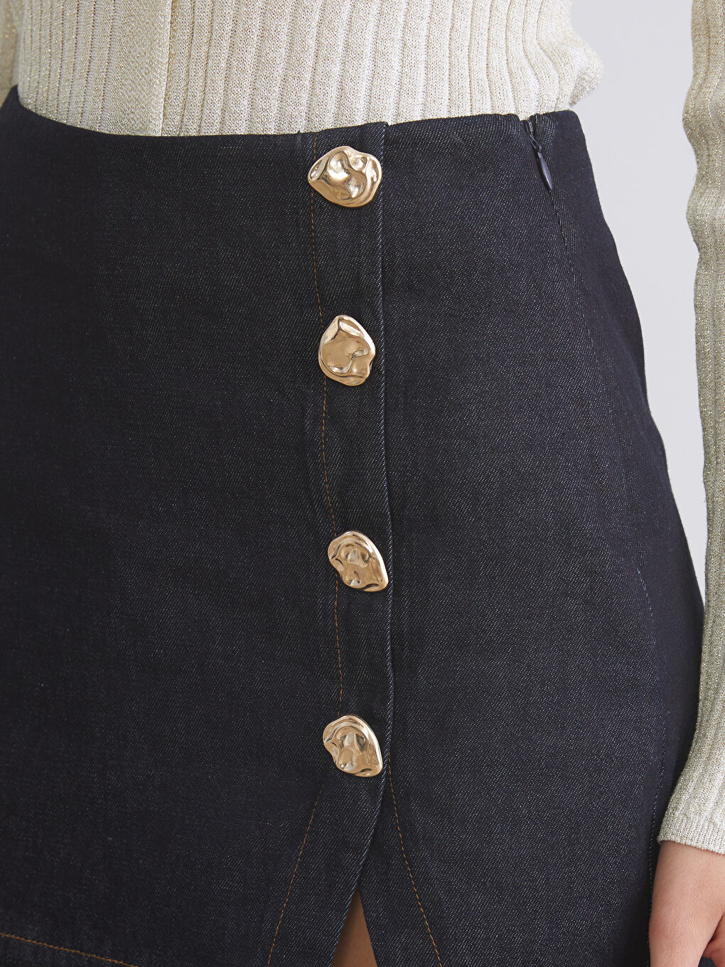 İndigo Dar Fit Jean Şort Etek-2