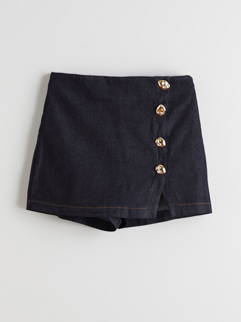 İndigo Dar Fit Jean Şort Etek-4