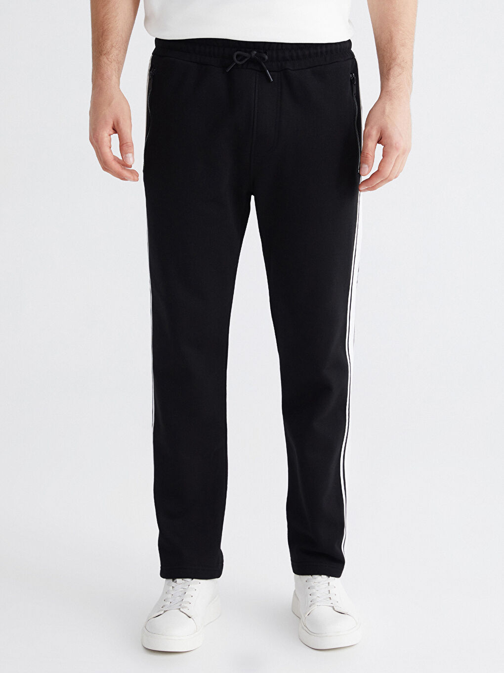 Siyah Beli Bağcıklı Erkek Kalın Eşofman Altı-1