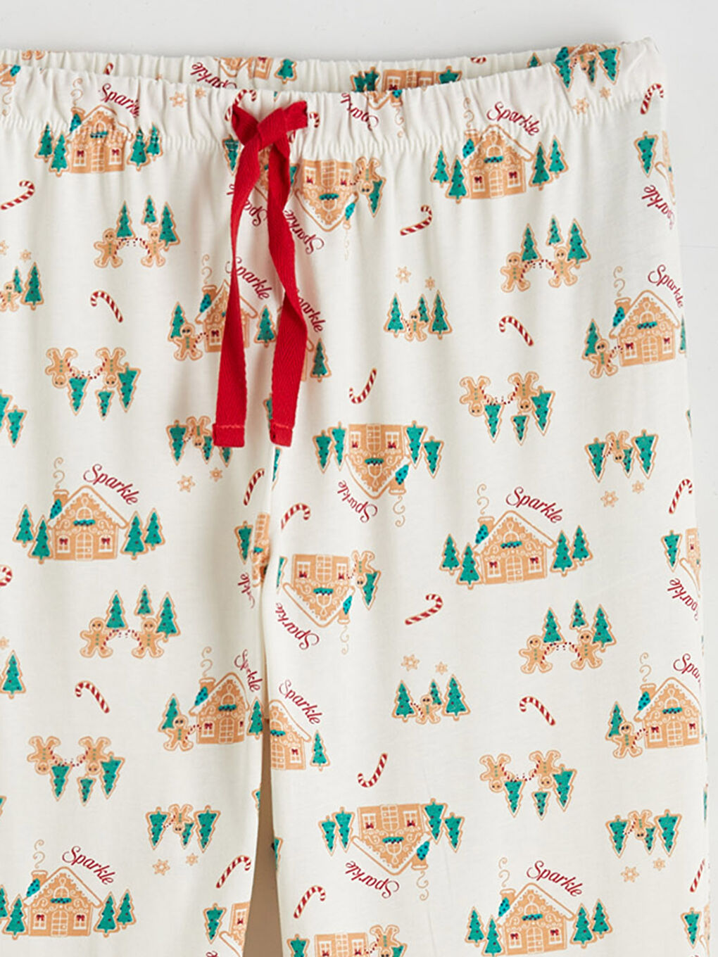 Ekru Beli Lastikli Yılbaşı Temalı Kadın Pijama Altı-1