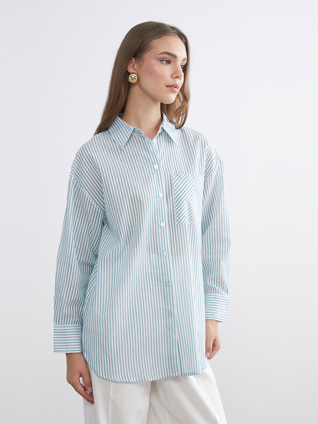 Striped Oversize Poplin Women's Shirt Tunic