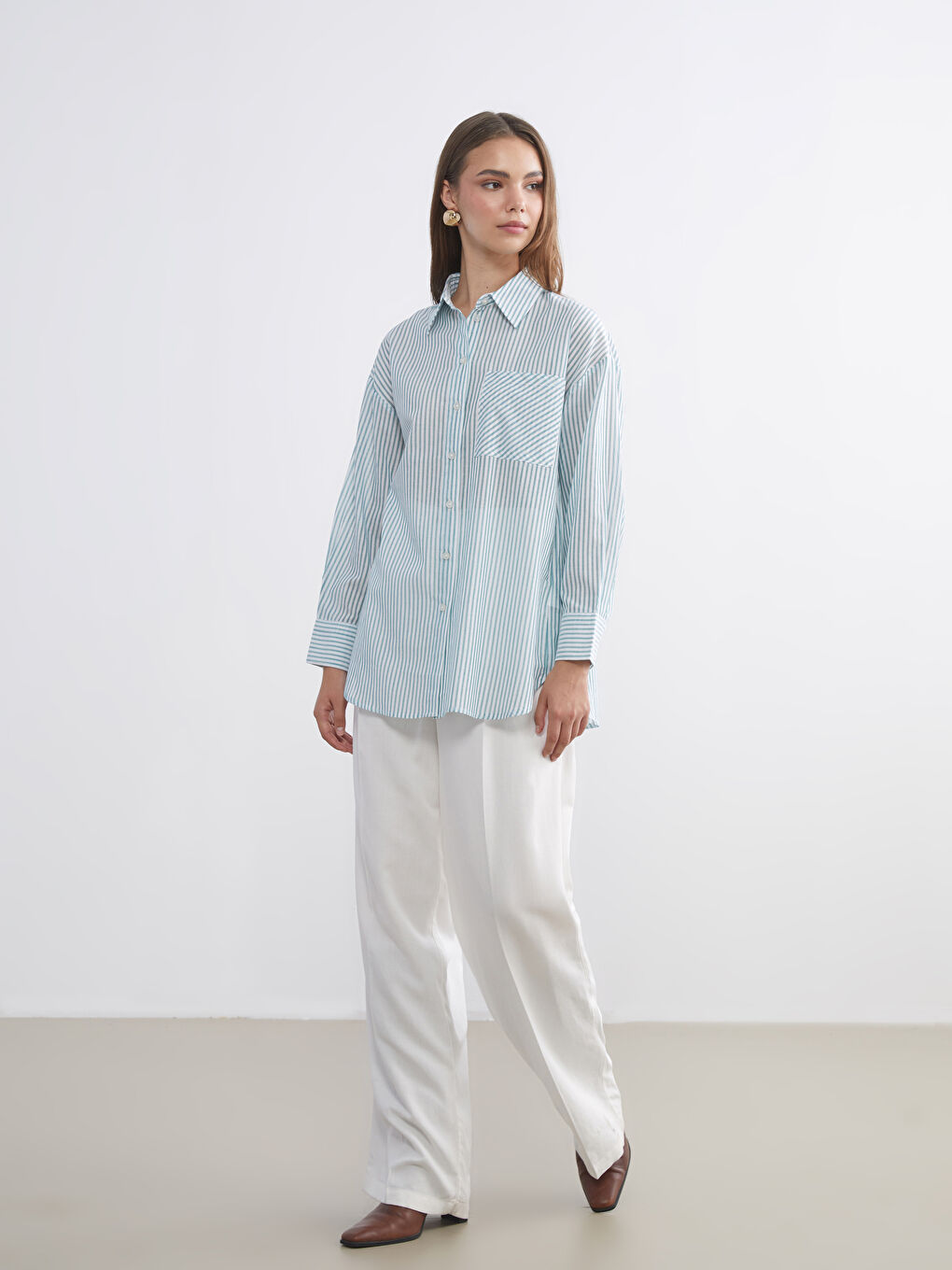 Striped Oversize Poplin Women's Shirt Tunic-1