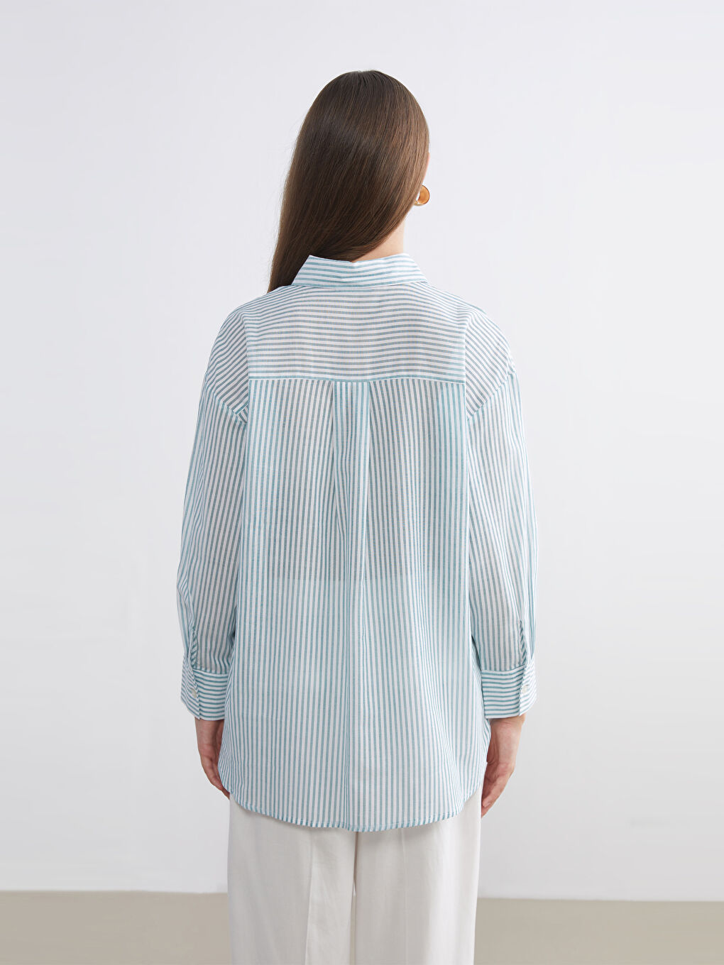 Striped Oversize Poplin Women's Shirt Tunic-3