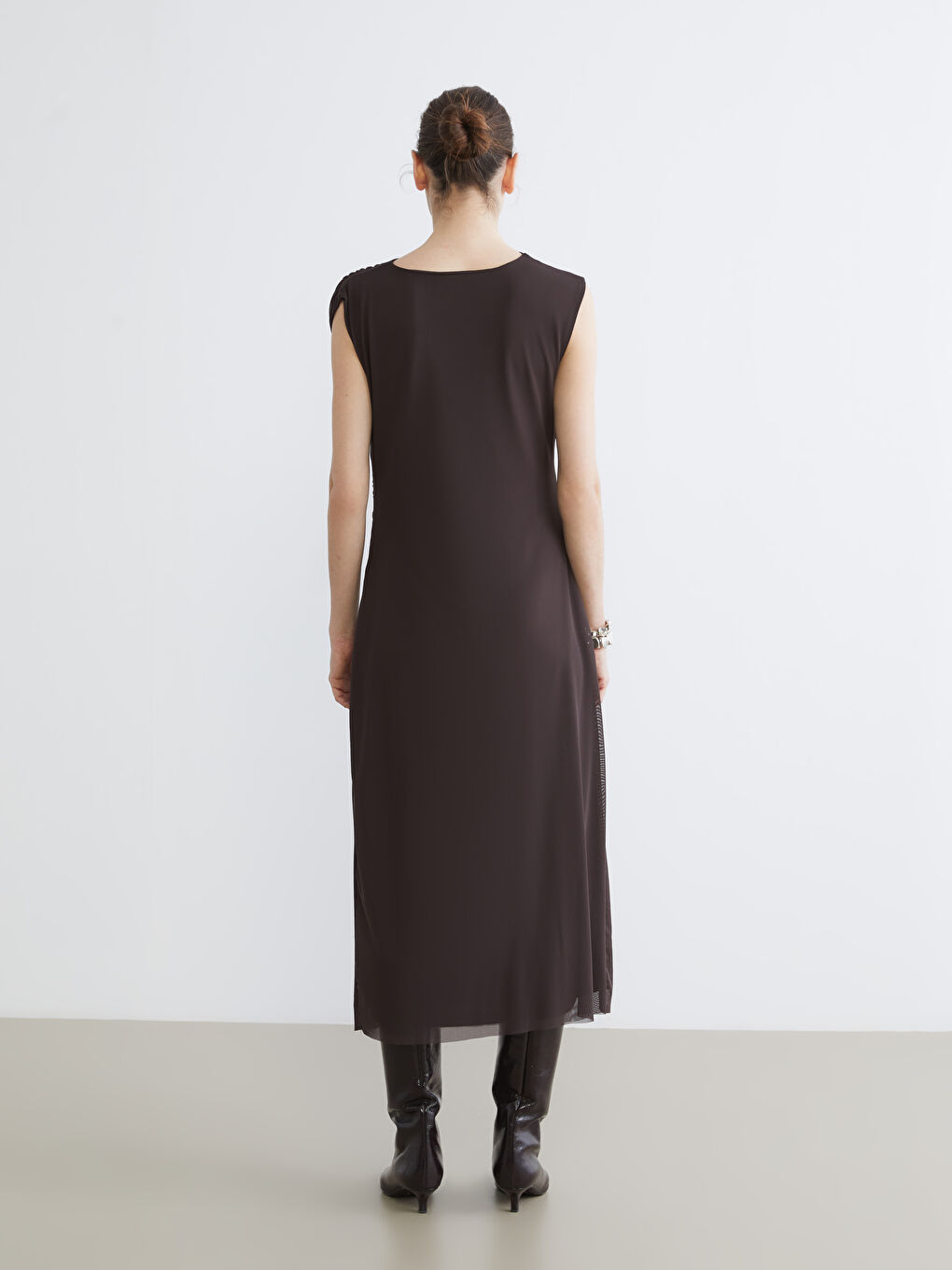 Στρογγυλή Λαιμόκοψη Σουρωτό Φόρεμα-3