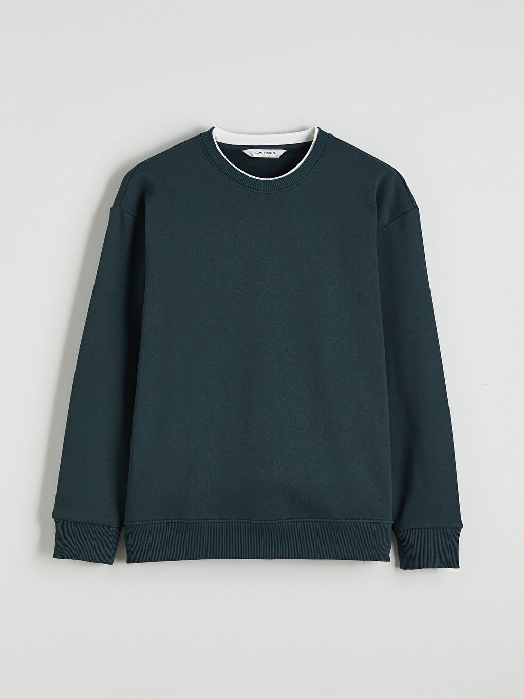 Yeşil Bisiklet Yaka Erkek Kalın Sweatshirt