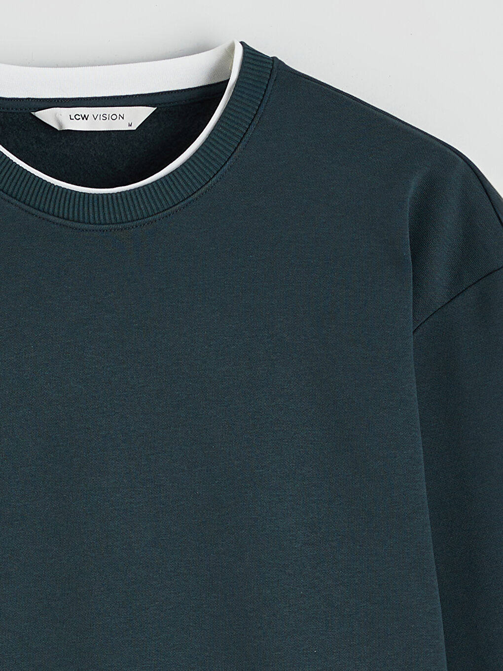 Yeşil Bisiklet Yaka Erkek Kalın Sweatshirt-2