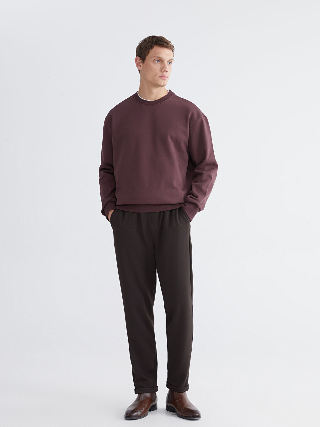 Mürdüm Bisiklet Yaka Erkek Kalın Sweatshirt-1