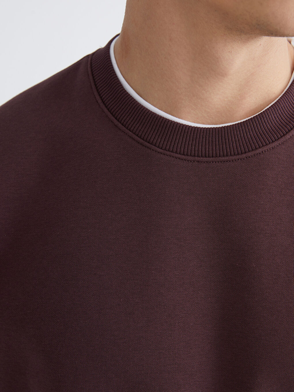 Mürdüm Bisiklet Yaka Erkek Kalın Sweatshirt-2