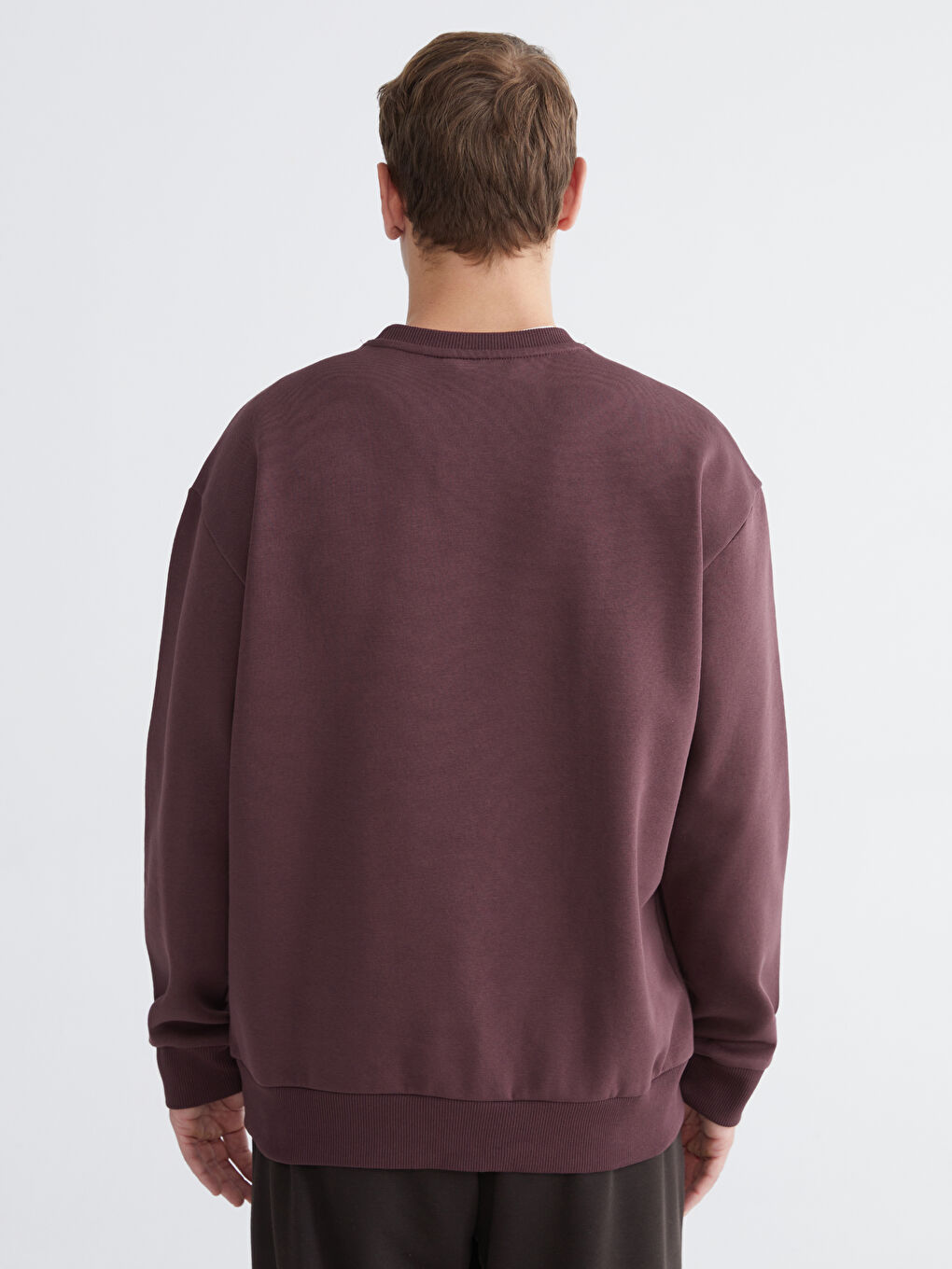 Mürdüm Bisiklet Yaka Erkek Kalın Sweatshirt-3