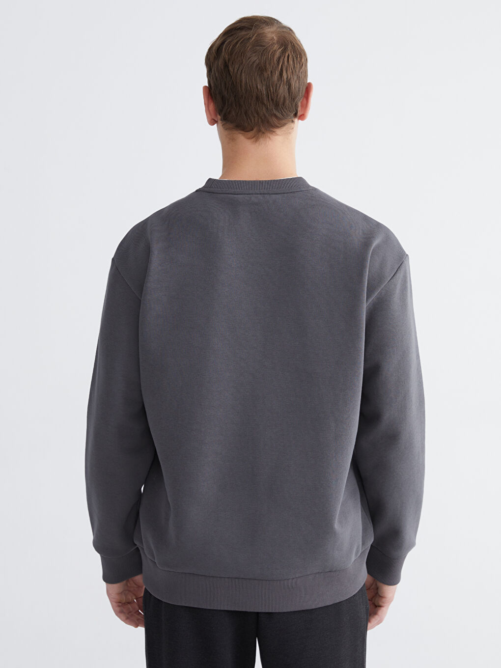 Antrasit Bisiklet Yaka Erkek Kalın Sweatshirt-3