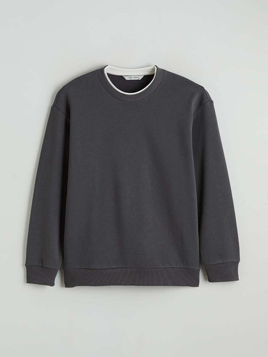 Antrasit Bisiklet Yaka Erkek Kalın Sweatshirt-4