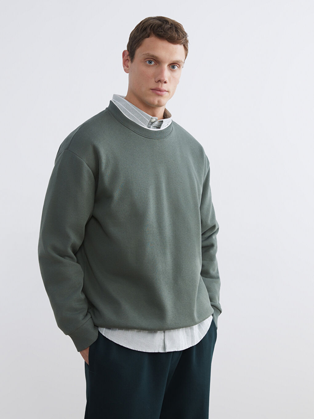 Crew Neck Men's Thick Sweatshirt-1