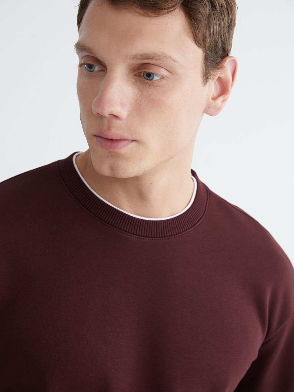 Bordo Bisiklet Yaka Erkek Kalın Sweatshirt-2