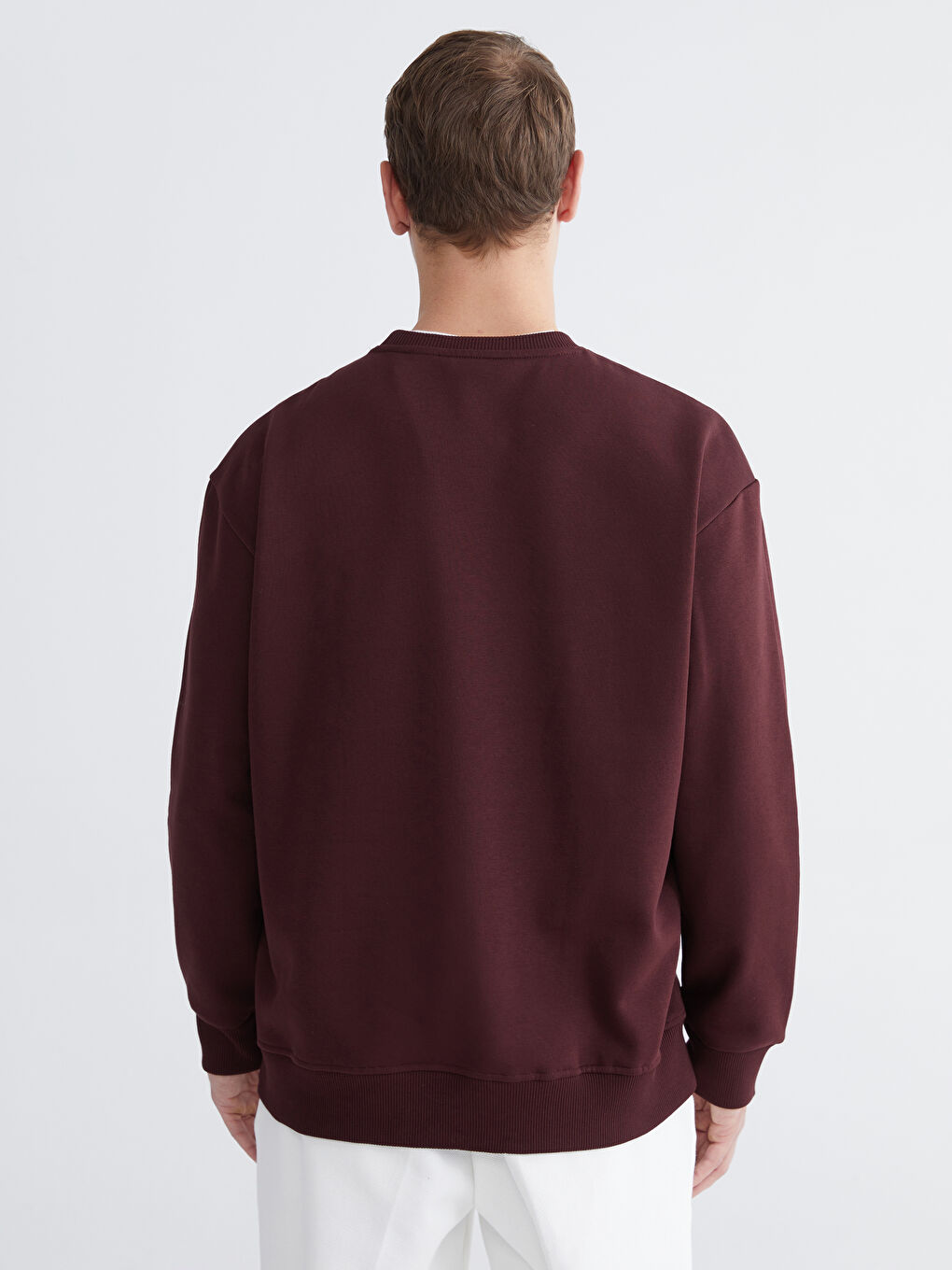 Bordo Bisiklet Yaka Erkek Kalın Sweatshirt-3