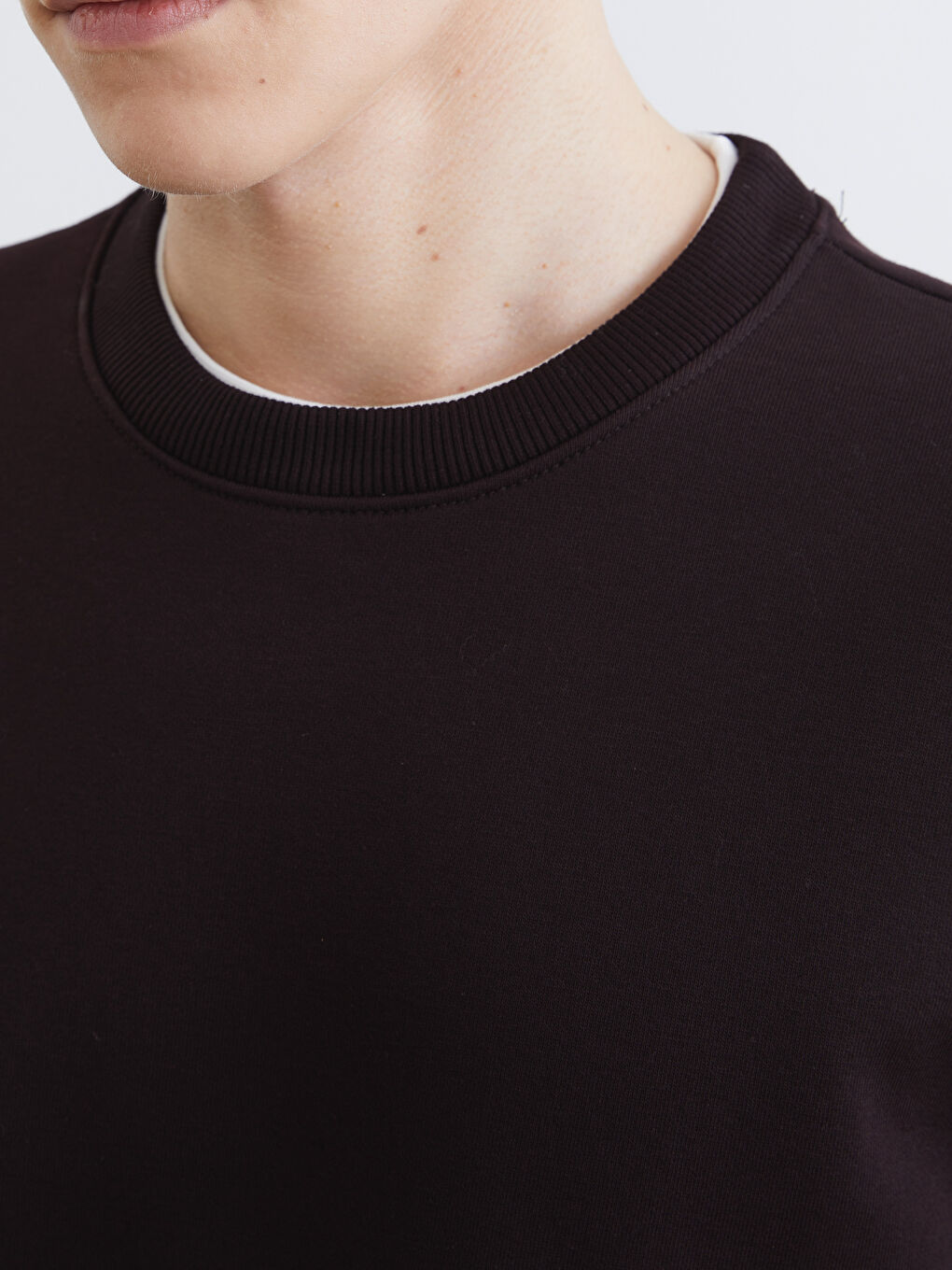 Kahverengi Bisiklet Yaka Erkek Kalın Sweatshirt-2