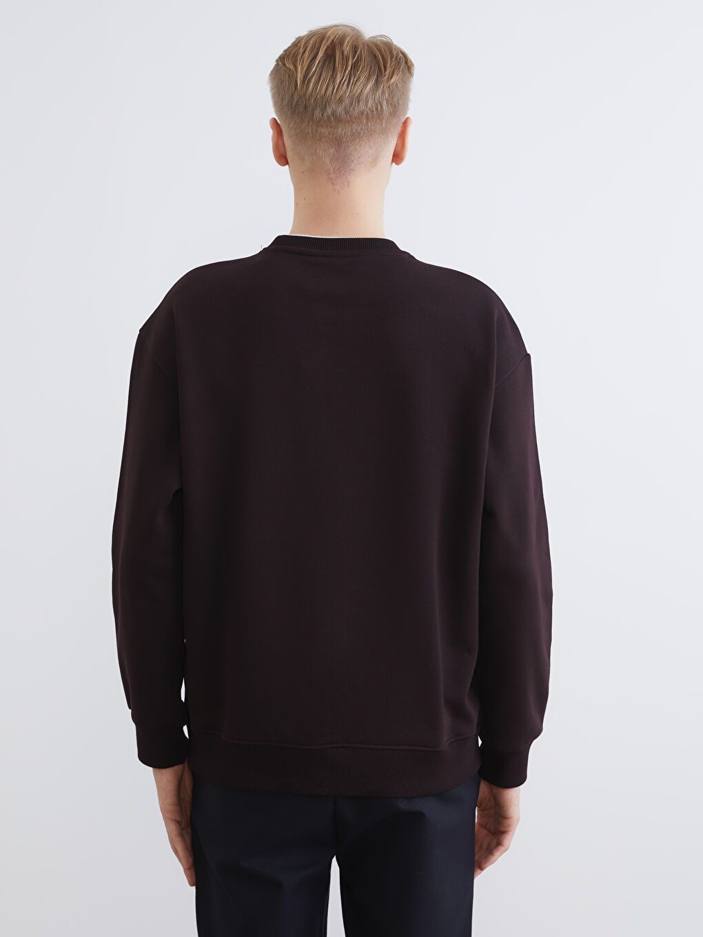 Kahverengi Bisiklet Yaka Erkek Kalın Sweatshirt-3