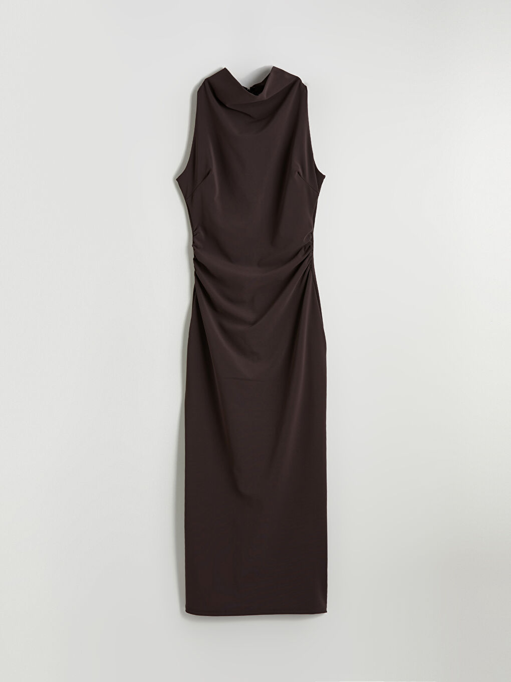 Draped Collar Gathered Crepe Dress-8