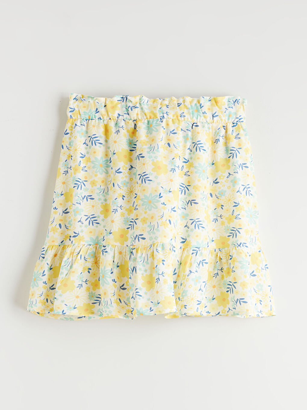 Ekru Beli Lastikli Fırfırlı Kız Çocuk Şort Etek-1