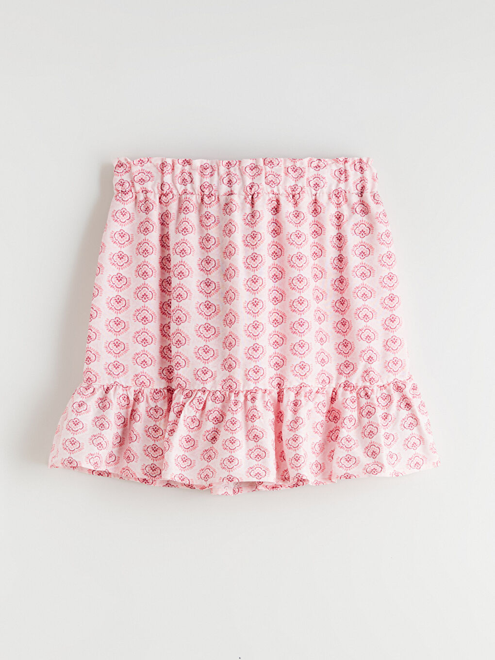 Pembe Beli Lastikli Fırfırlı Kız Çocuk Şort Etek