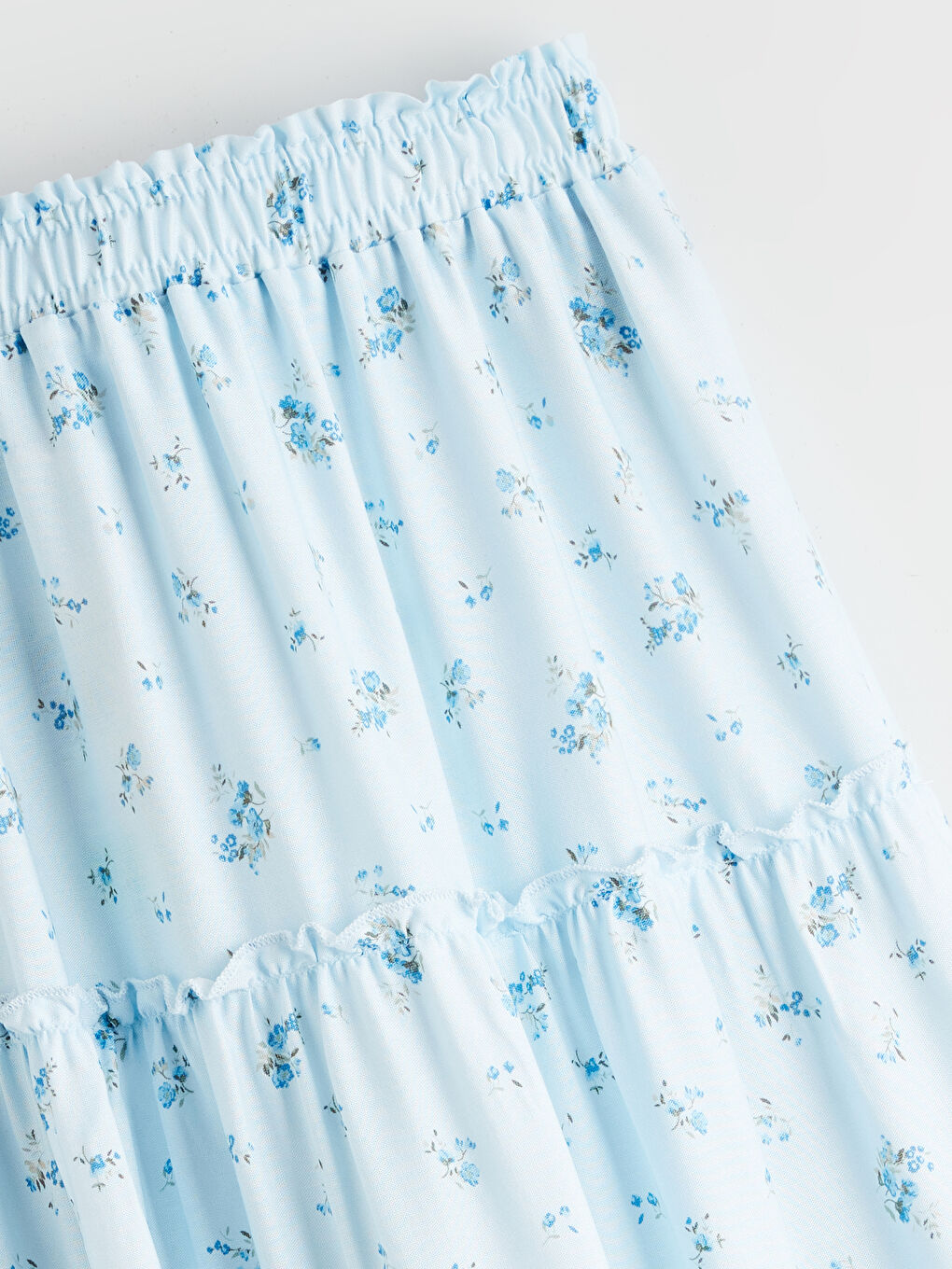 Mavi Beli Lastikli Çiçekli Kız Çocuk Etek-1