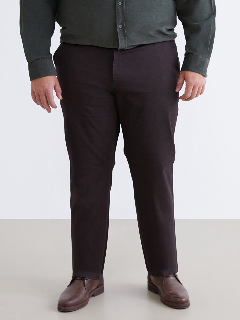 Kahverengi Büyük Beden Standart Kalıp Erkek Chino Pantolon-1