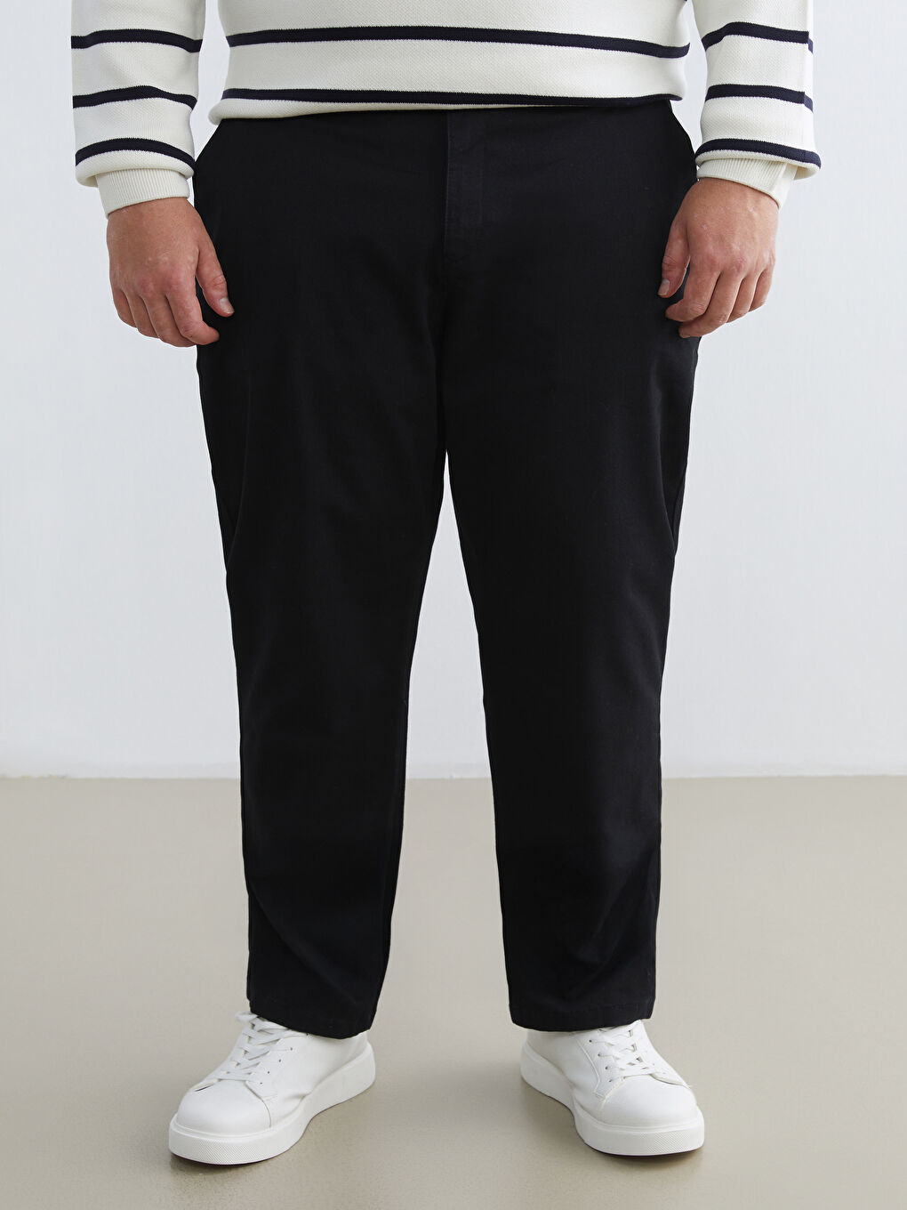 Siyah Büyük Beden Standart Kalıp Erkek Chino Pantolon-1