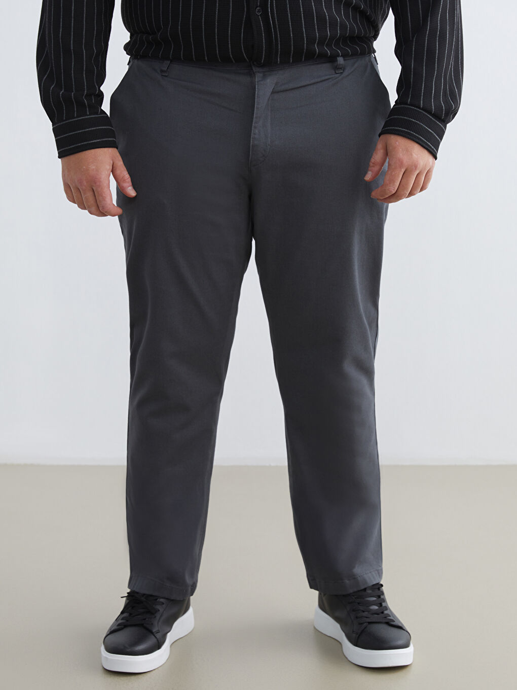 Antrasit Büyük Beden Standart Kalıp Erkek Chino Pantolon-1