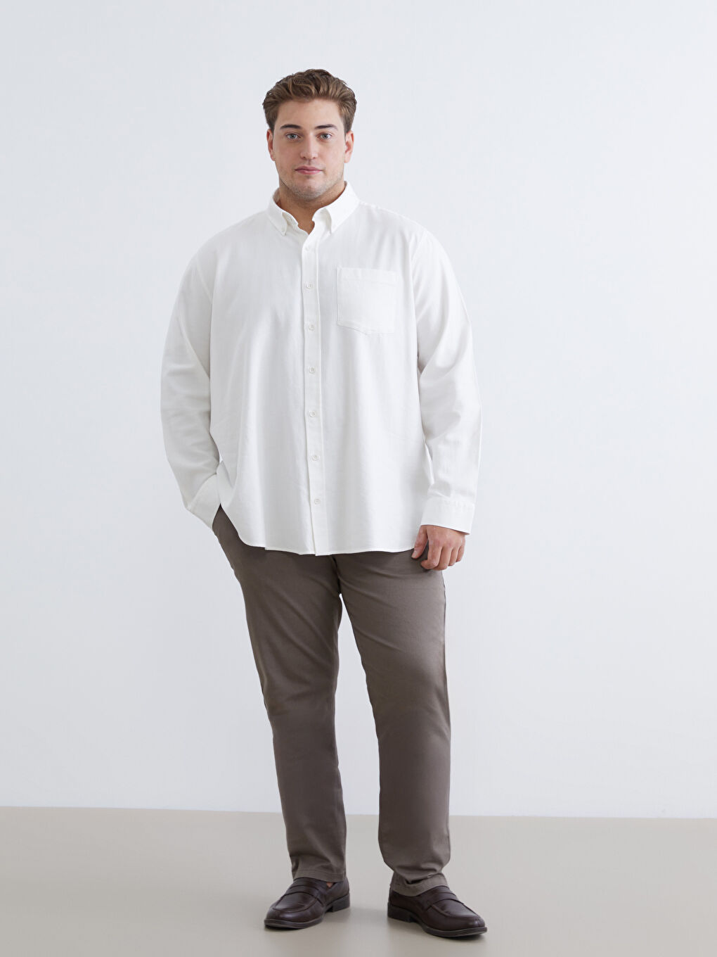 Kahverengi Büyük Beden Standart Kalıp Erkek Chino Pantolon