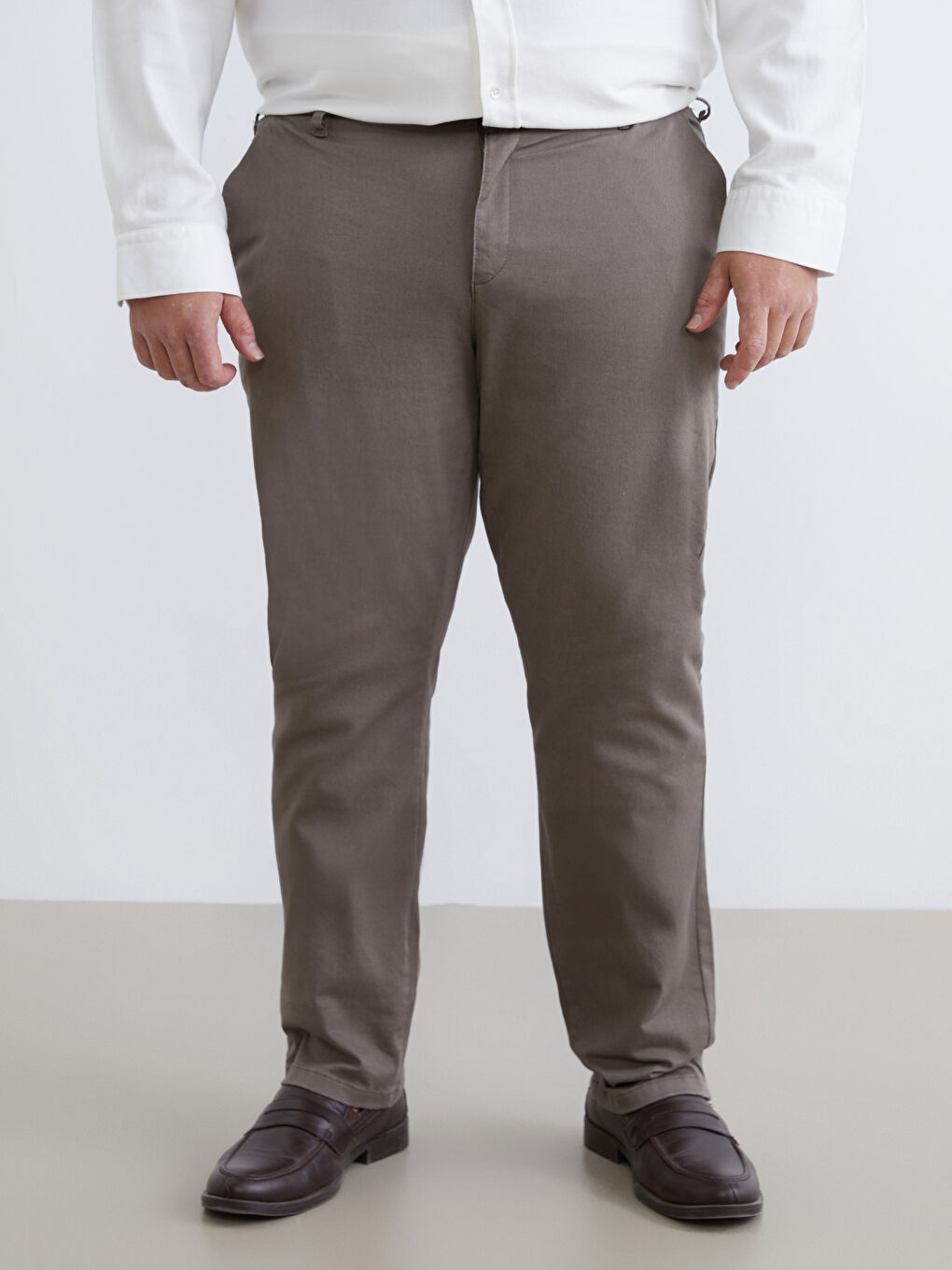 Kahverengi Büyük Beden Standart Kalıp Erkek Chino Pantolon-3