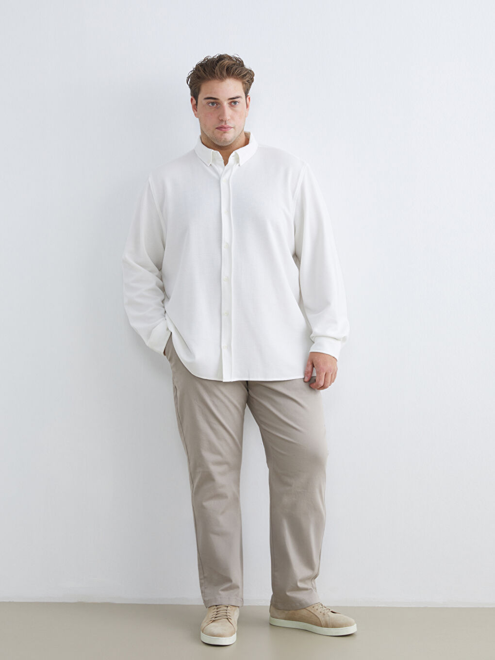 Bej Büyük Beden Standart Kalıp Erkek Chino Pantolon