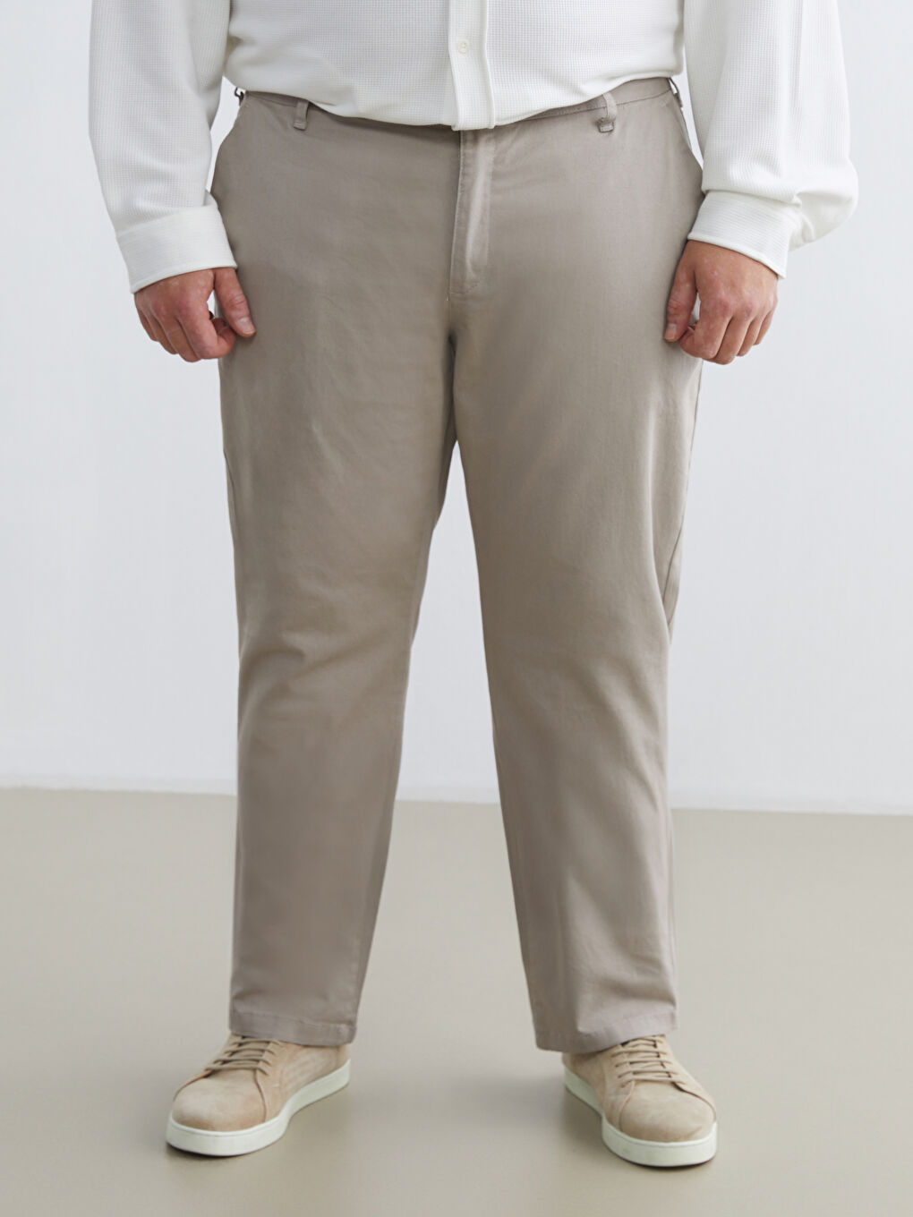 Bej Büyük Beden Standart Kalıp Erkek Chino Pantolon-1