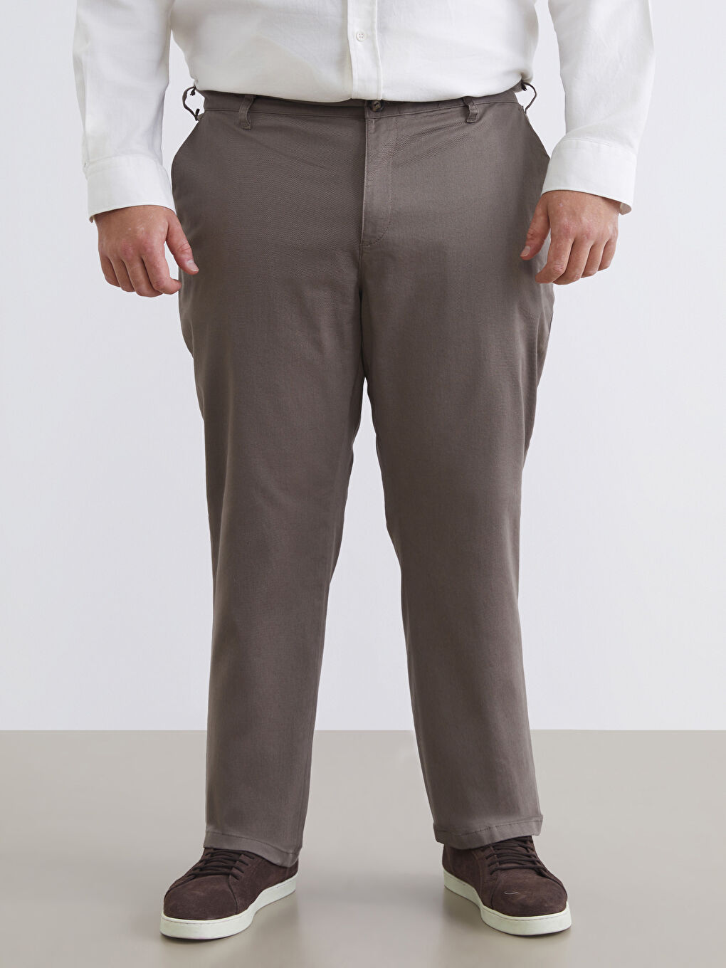 Kahverengi Büyük Beden Standart Kalıp Erkek Chino Pantolon-2