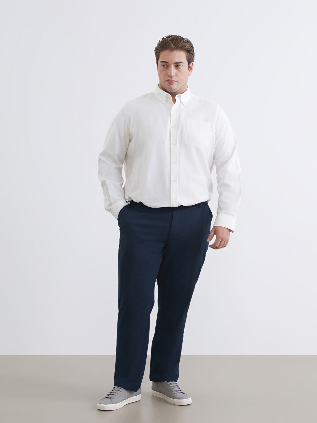 Lacivert Büyük Beden Standart Kalıp Erkek Chino Pantolon-1