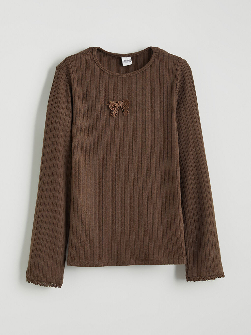 Crew Neck Bow Detailed Girls' T-Shirt