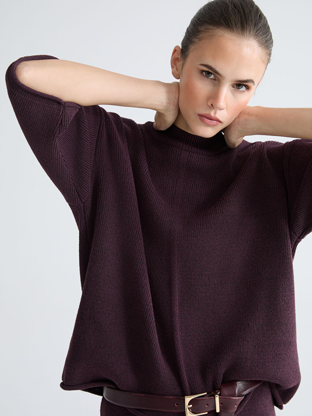 Funnel Neck Women's Knit Sweater-1