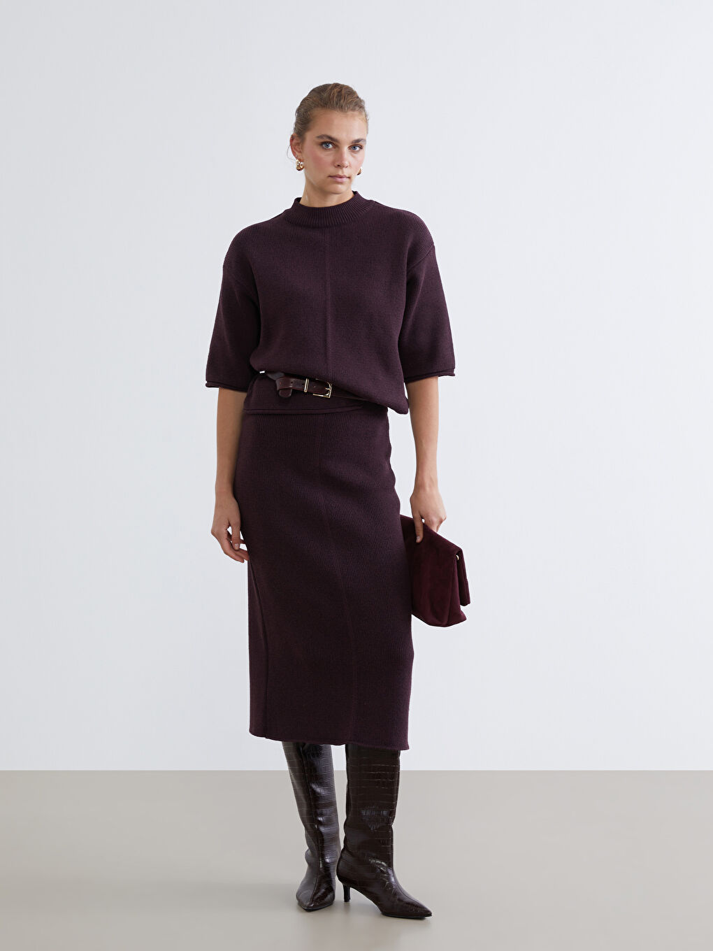 Funnel Neck Women's Knit Sweater-3