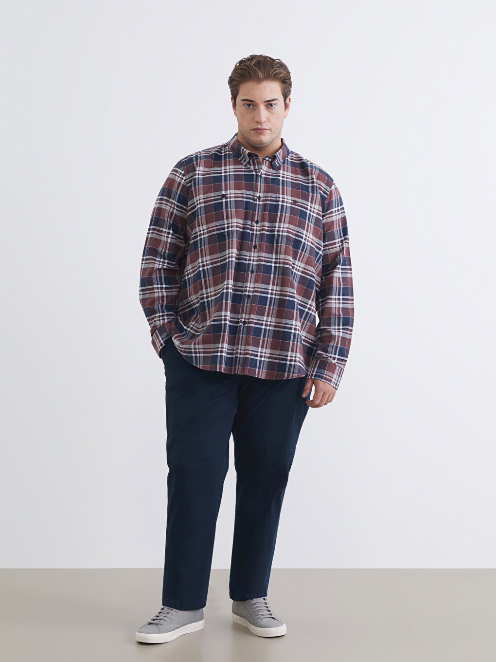 Bordo Regular Fit Uzun Kollu Ekose Erkek Gömlek-1