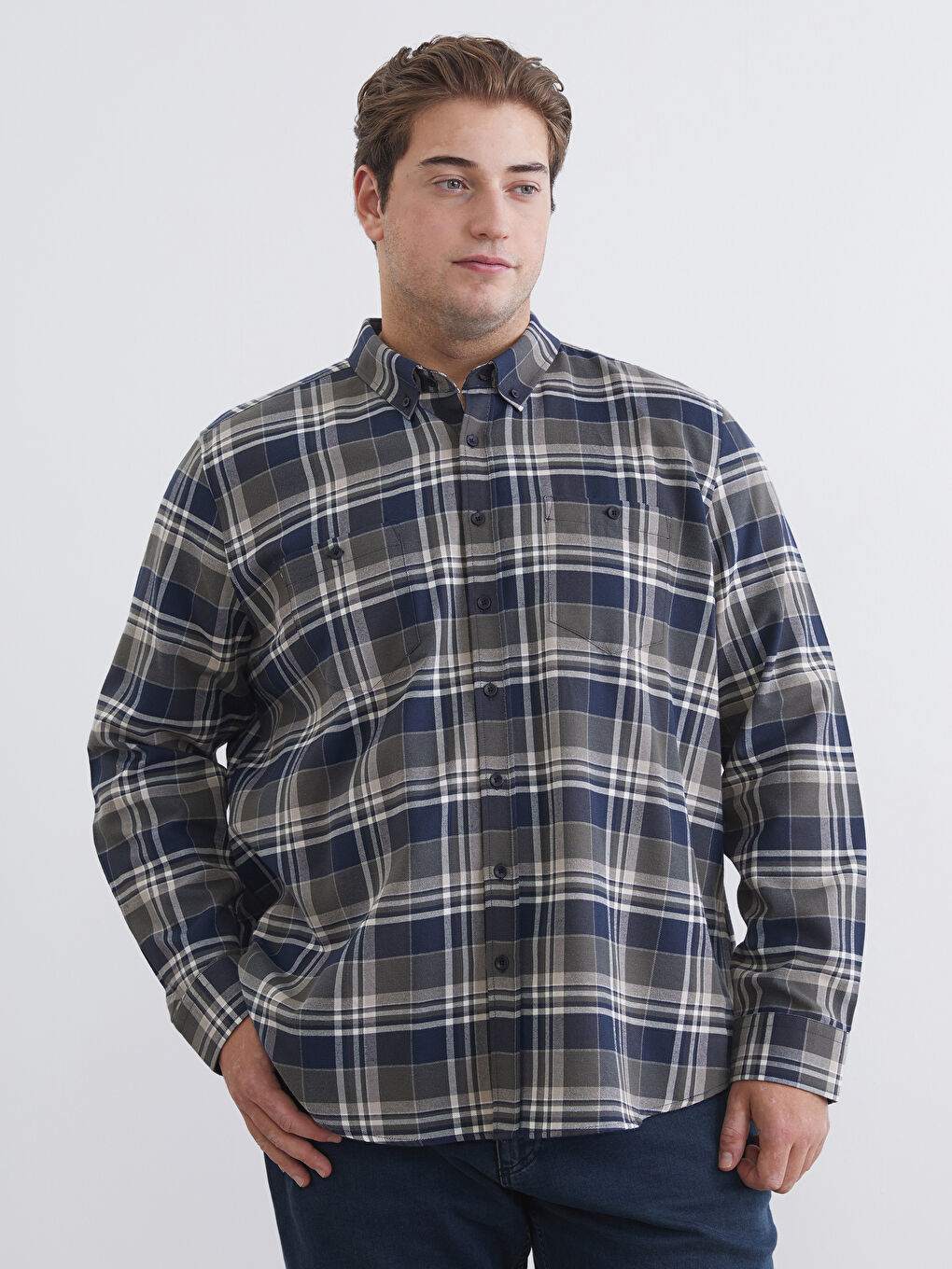 Haki Regular Fit Uzun Kollu Ekose Erkek Gömlek