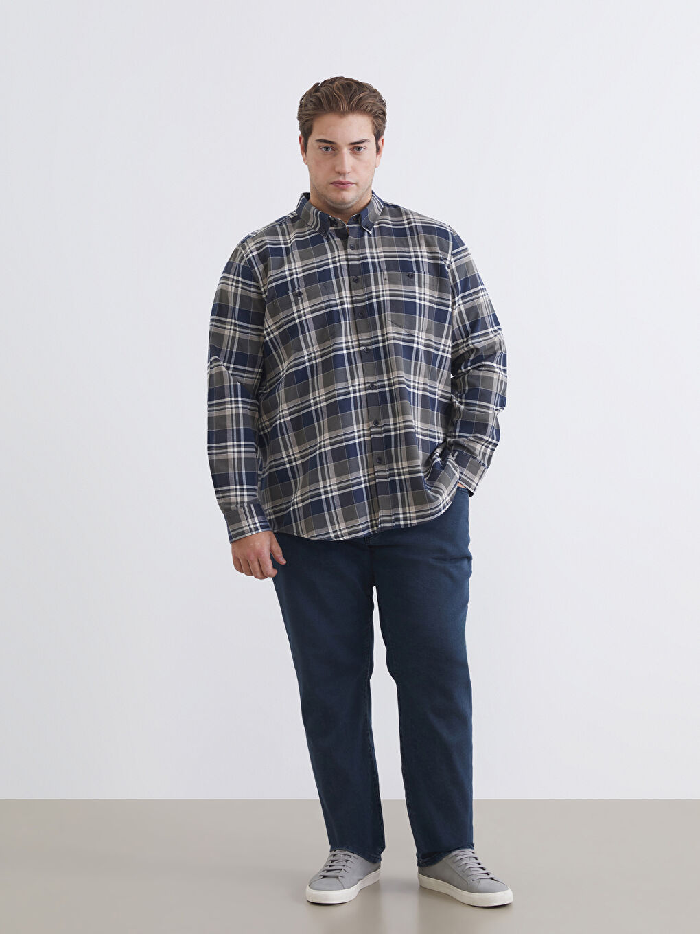 Haki Regular Fit Uzun Kollu Ekose Erkek Gömlek-1