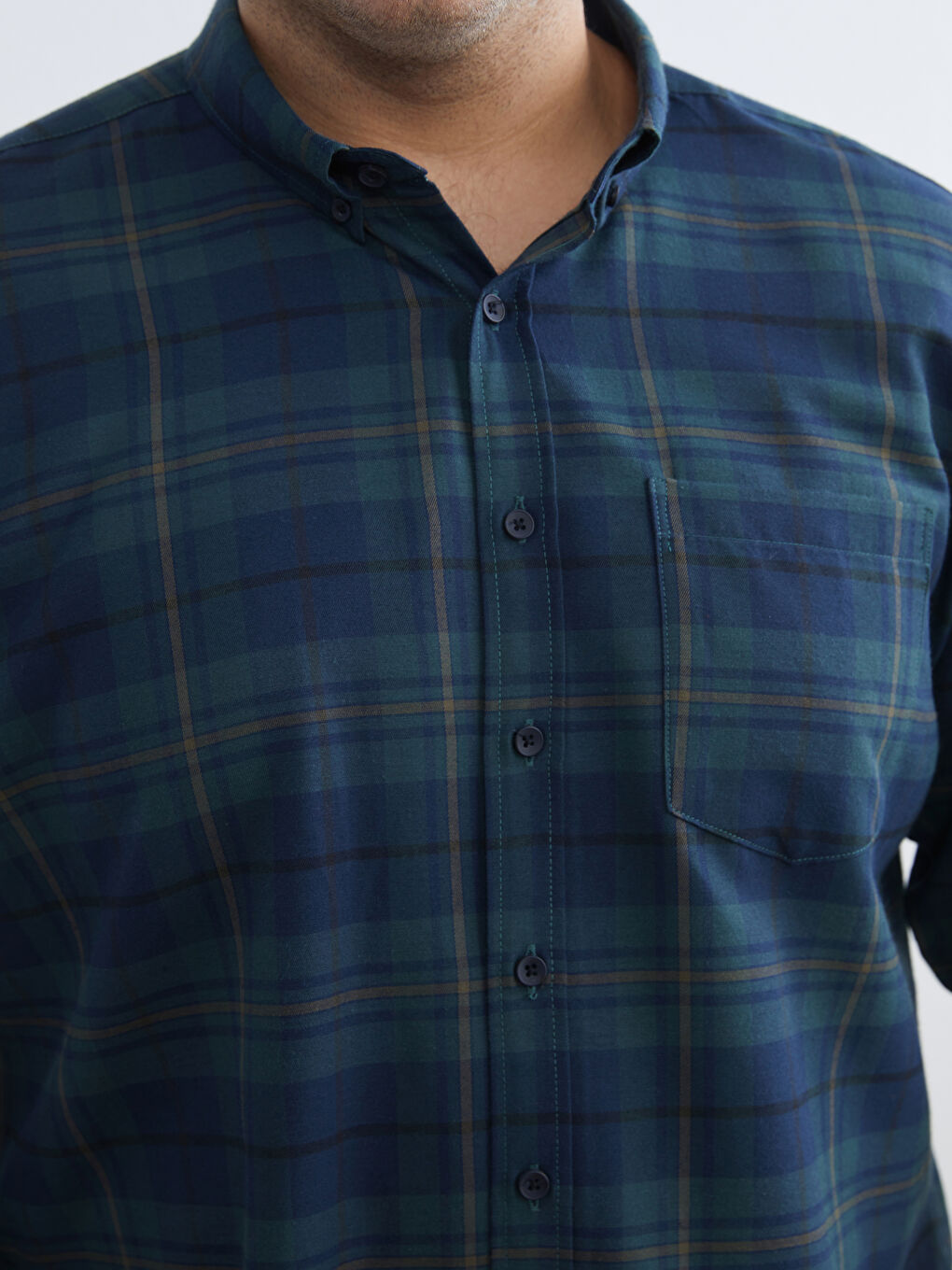 Yeşil Regular Fit Uzun Kollu Ekose Gabardin Erkek Gömlek-2