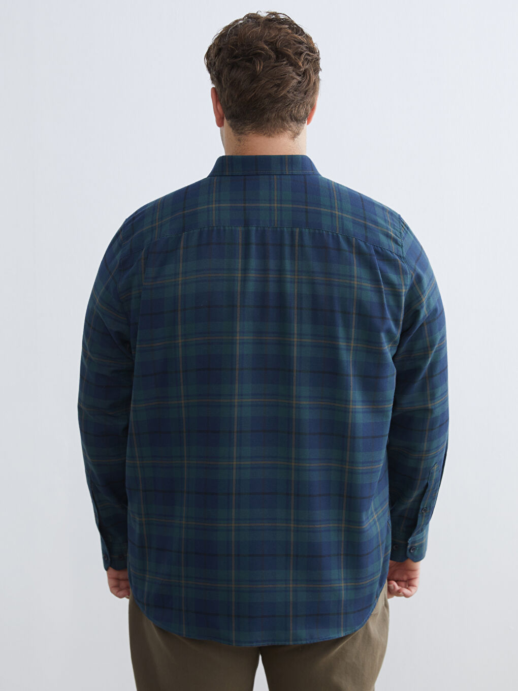 Yeşil Regular Fit Uzun Kollu Ekose Gabardin Erkek Gömlek-3